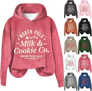 Christams Sweatshirt for Women Long Sleeve Letter Graphic Print Sweatshirts Y2K Oversized Hoodie with Pocket