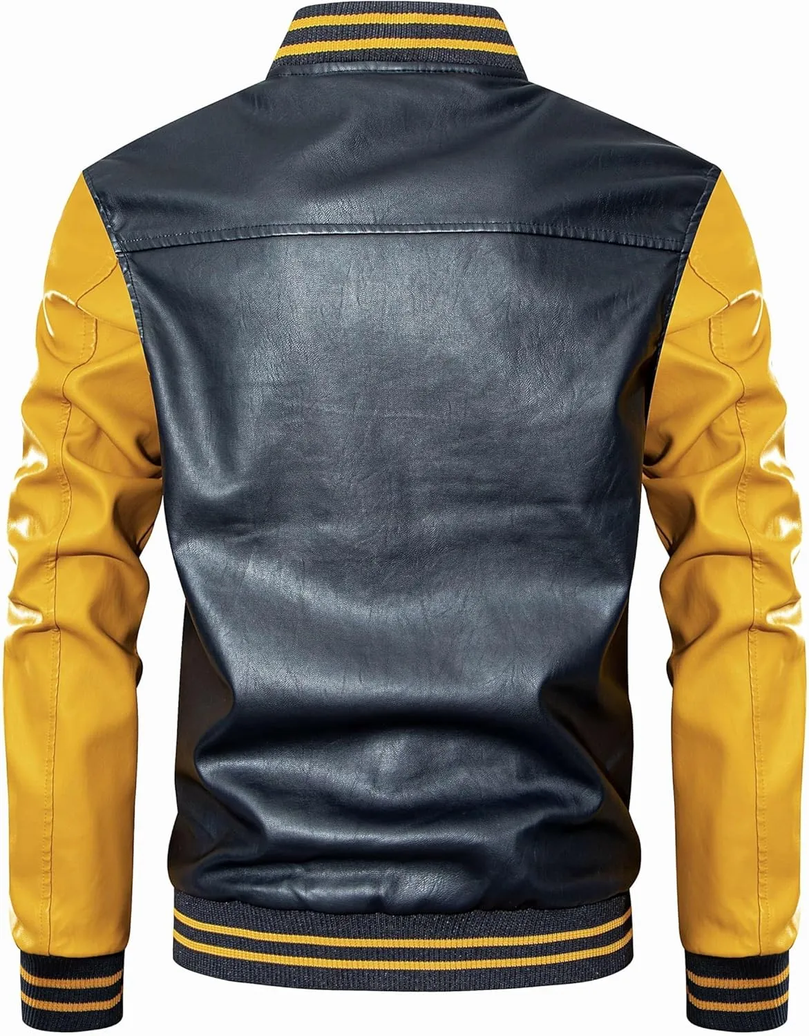 chuida Men's Vintage Stand Faux Leather Jacket Motorcycle PU Jacket Casual Baseball Stand Collar Slim Fit Coat