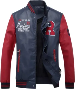 chuida Men's Vintage Stand Faux Leather Jacket Motorcycle PU Jacket Casual Baseball Stand Collar Slim Fit Coat