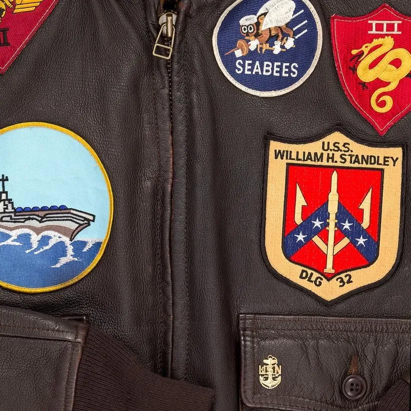 Cockpit Pilot RAF Aviator WWII G1 Military Real Top Cowhide Gun Bomber Jacket with Embroidered Patches