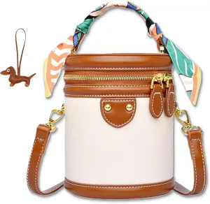 Colorblock Bucket Bag for Women, 2025 New Summer Design Cylinder Bag, Leather Bucket Handbag