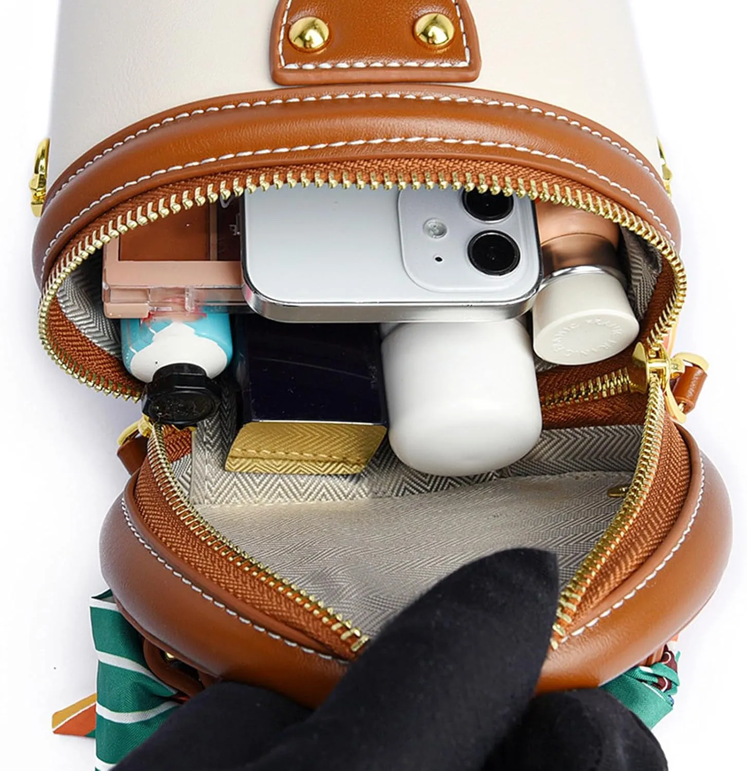Colorblock Bucket Bag for Women, 2025 New Summer Design Cylinder Bag, Leather Bucket Handbag