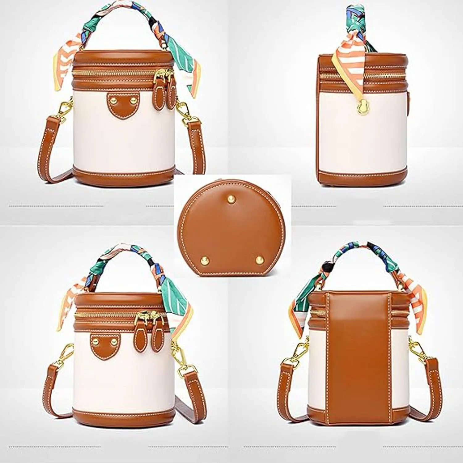 Colorblock Bucket Bag for Women, 2025 New Summer Design Cylinder Bag, Leather Bucket Handbag