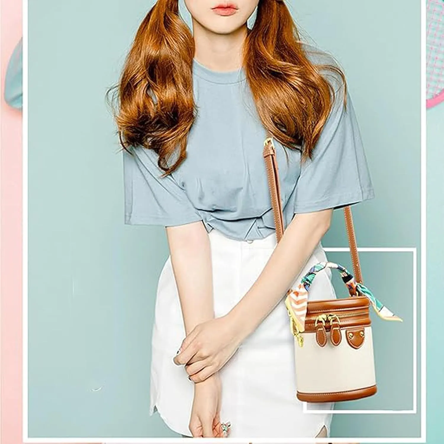 Colorblock Bucket Bag for Women, 2025 New Summer Design Cylinder Bag, Leather Bucket Handbag