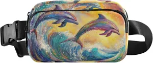 Colorful Dolphins Ocean Wave Fanny Packs Women Everywhere Belt Bag Waterproof Pattern Cross Body Waist Purse