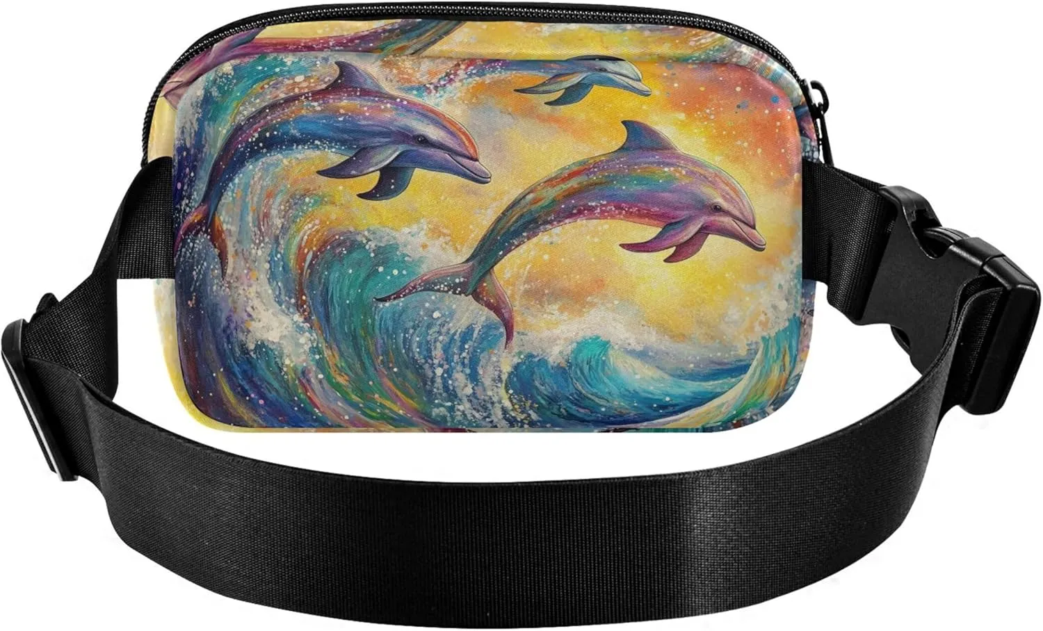 Colorful Dolphins Ocean Wave Fanny Packs Women Everywhere Belt Bag Waterproof Pattern Cross Body Waist Purse