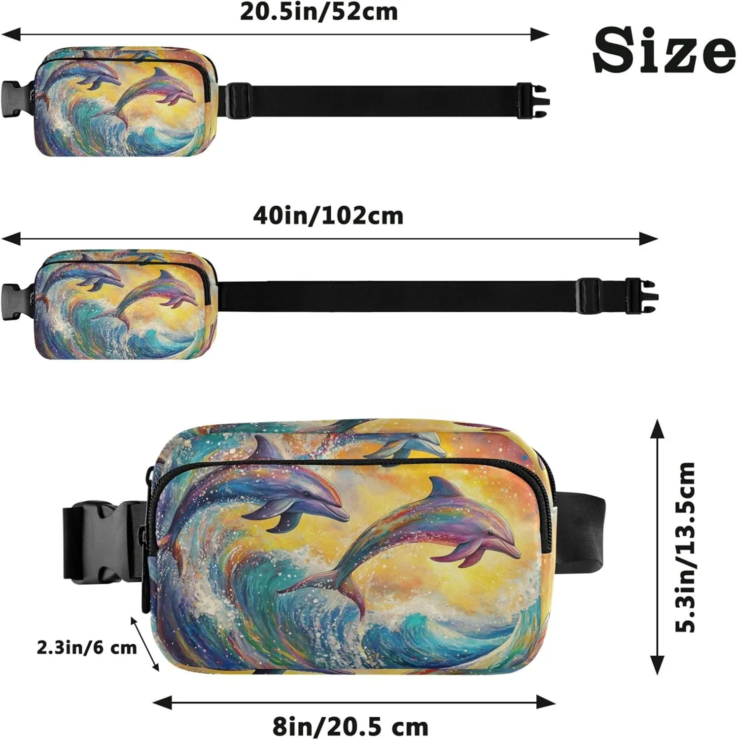 Colorful Dolphins Ocean Wave Fanny Packs Women Everywhere Belt Bag Waterproof Pattern Cross Body Waist Purse