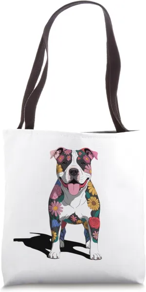 Colorful Flower Tattoo Dog Art Cute Floral Design Tote Bag