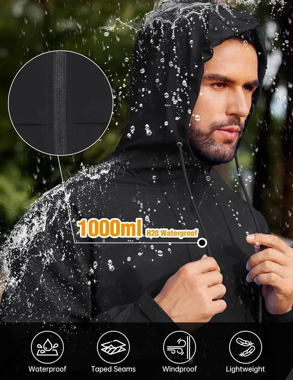 COOFANDY Men's Rain Jacket Waterproof with Hood Packable Rain Coat Lightweight Windbreaker for Hiking Golf Outdoor