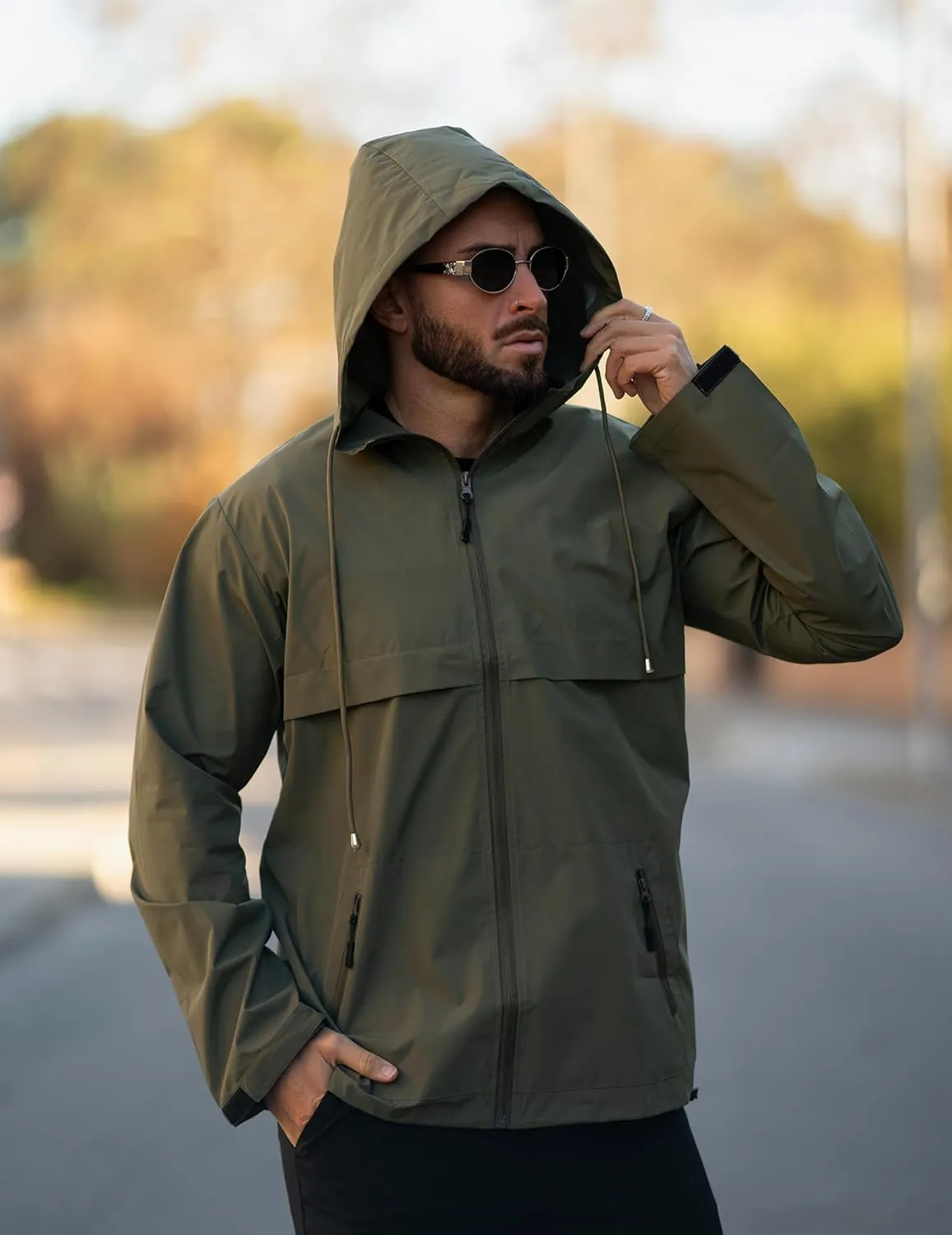 COOFANDY Men's Rain Jacket Waterproof with Hood Packable Rain Coat Lightweight Windbreaker for Hiking Golf Outdoor