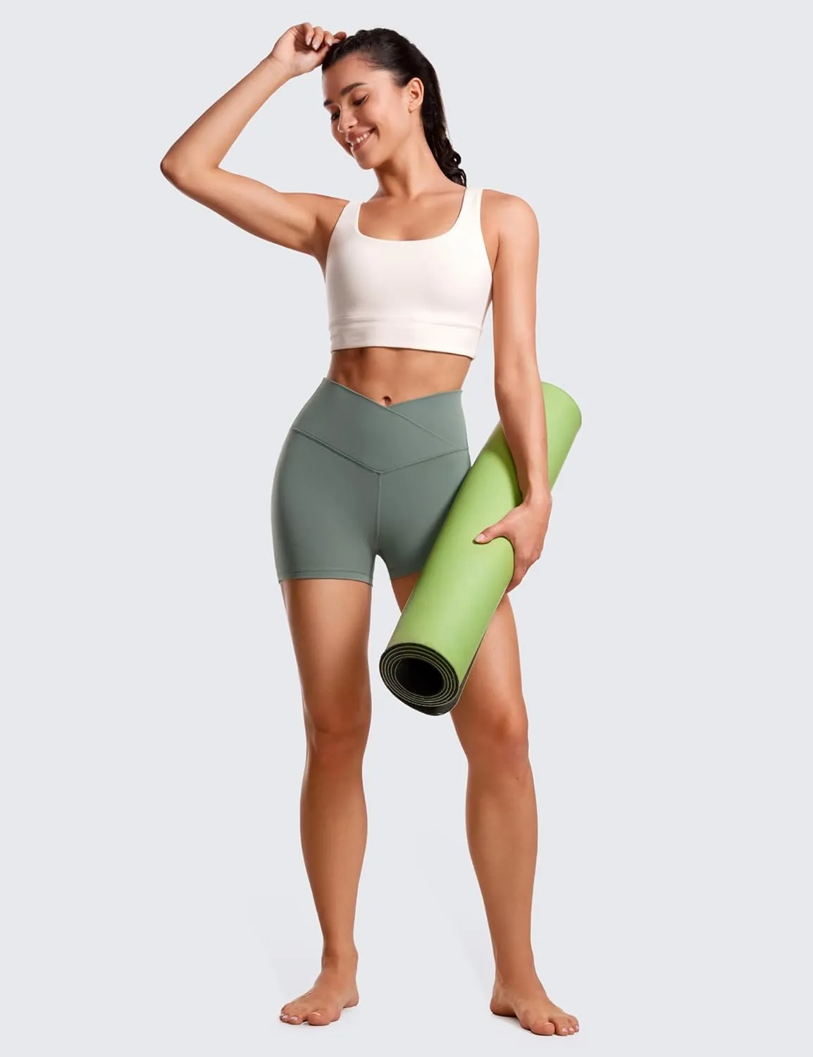 CRZ YOGA Womens Butterluxe Crossover Biker Shorts 3 Inches - Criss Cross High Waisted Workout Yoga Buttery Soft