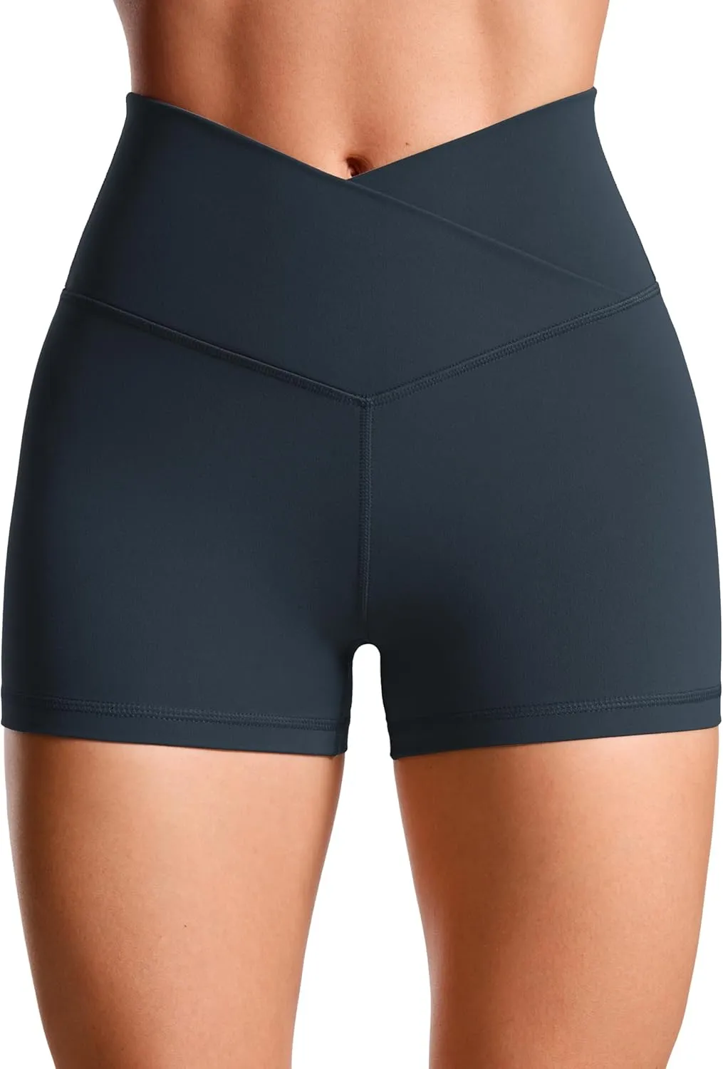 CRZ YOGA Womens Butterluxe Crossover Biker Shorts 3 Inches - Criss Cross High Waisted Workout Yoga Buttery Soft