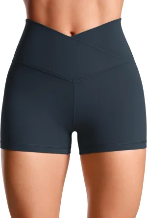 CRZ YOGA Womens Butterluxe Crossover Biker Shorts 3 Inches - Criss Cross High Waisted Workout Yoga Buttery Soft