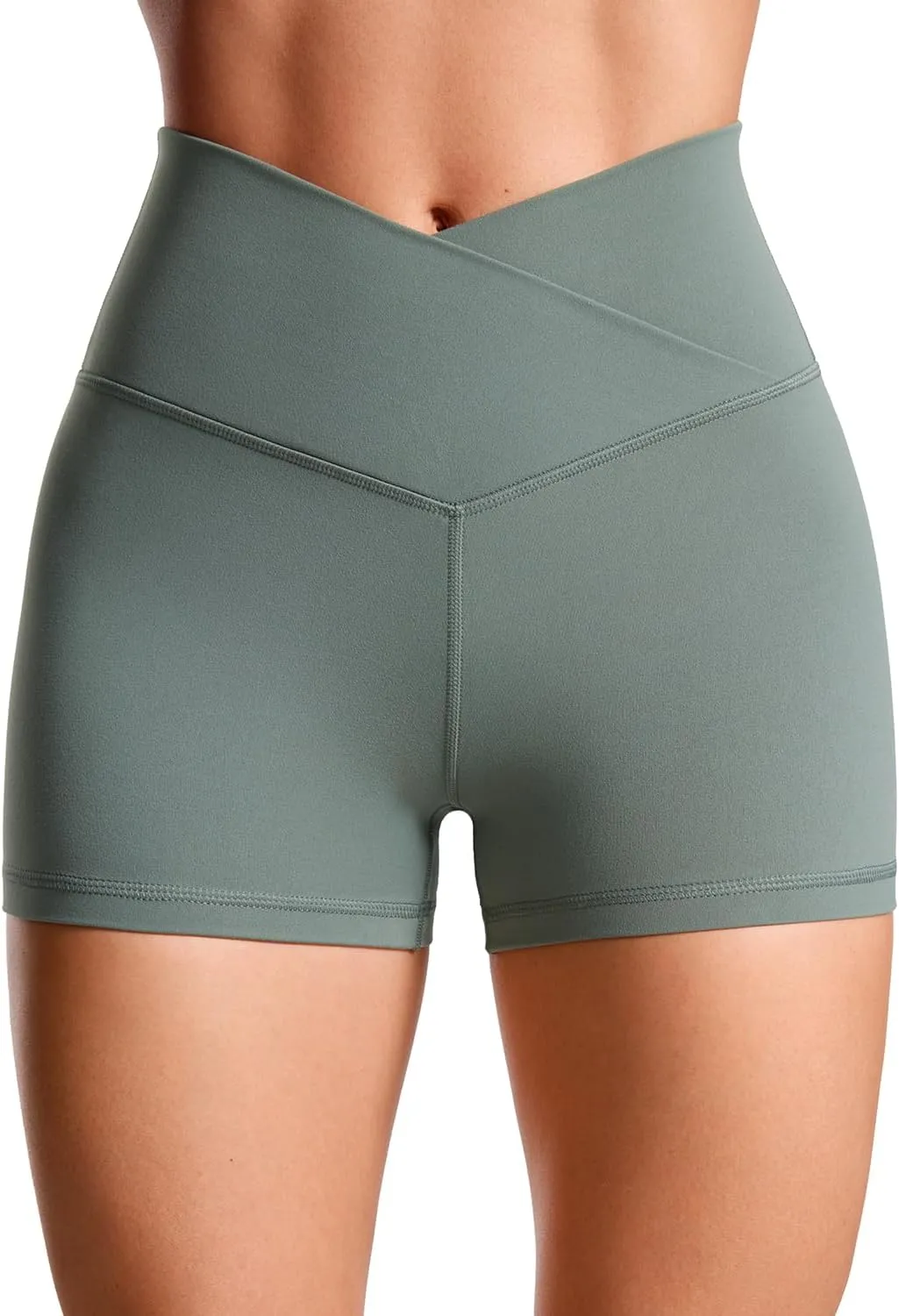 CRZ YOGA Womens Butterluxe Crossover Biker Shorts 3 Inches - Criss Cross High Waisted Workout Yoga Buttery Soft