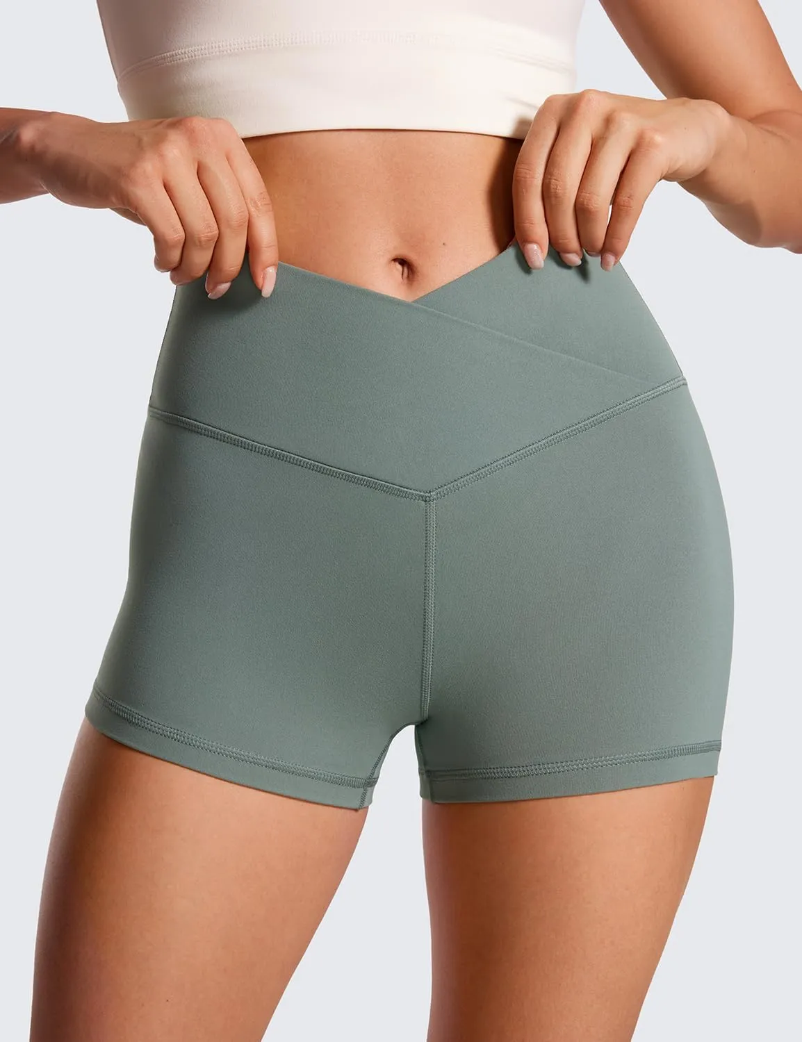 CRZ YOGA Womens Butterluxe Crossover Biker Shorts 3 Inches - Criss Cross High Waisted Workout Yoga Buttery Soft