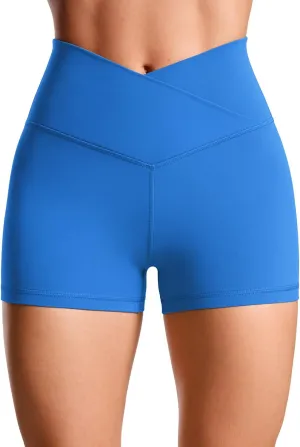CRZ YOGA Womens Butterluxe Crossover Biker Shorts 3 Inches - Criss Cross High Waisted Workout Yoga Buttery Soft