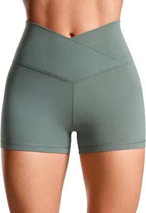 CRZ YOGA Womens Butterluxe Crossover Biker Shorts 3 Inches - Criss Cross High Waisted Workout Yoga Buttery Soft