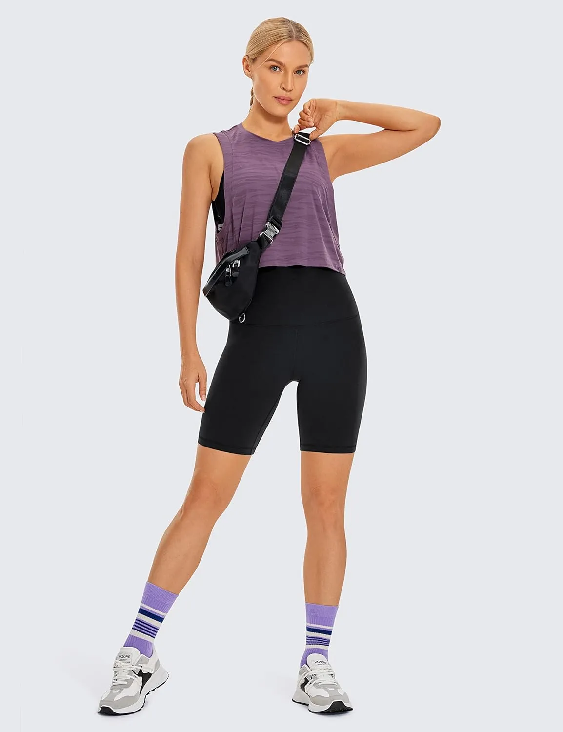 CRZ YOGA Women's Butterluxe Super High Waisted Biker Shorts 8 Inches - Over Belly Lounge Workout Yoga