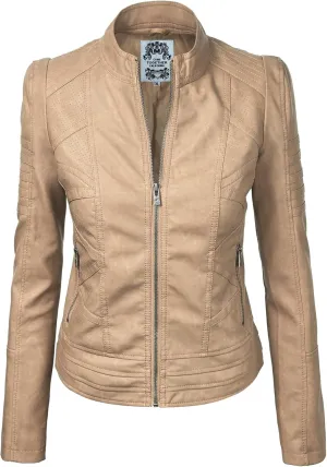 CTC Womens Dressy Vegan Leather Biker Jacket