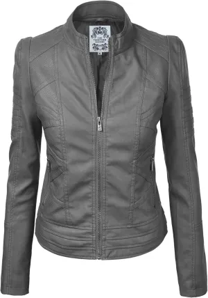 CTC Womens Dressy Vegan Leather Biker Jacket