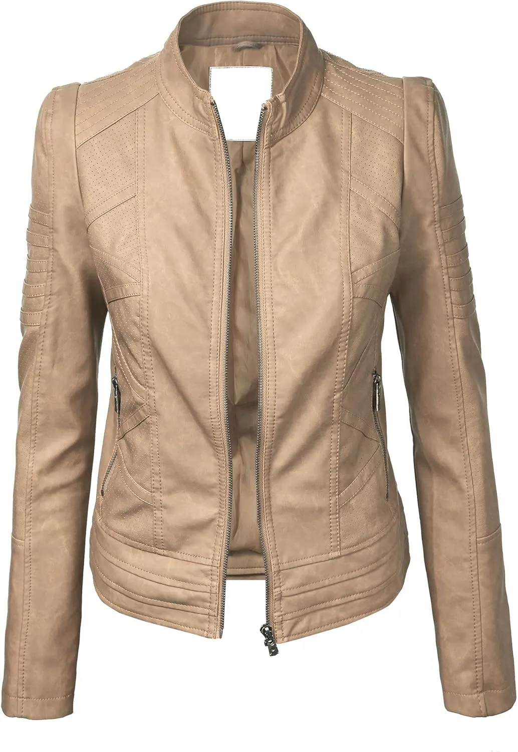 CTC Womens Dressy Vegan Leather Biker Jacket