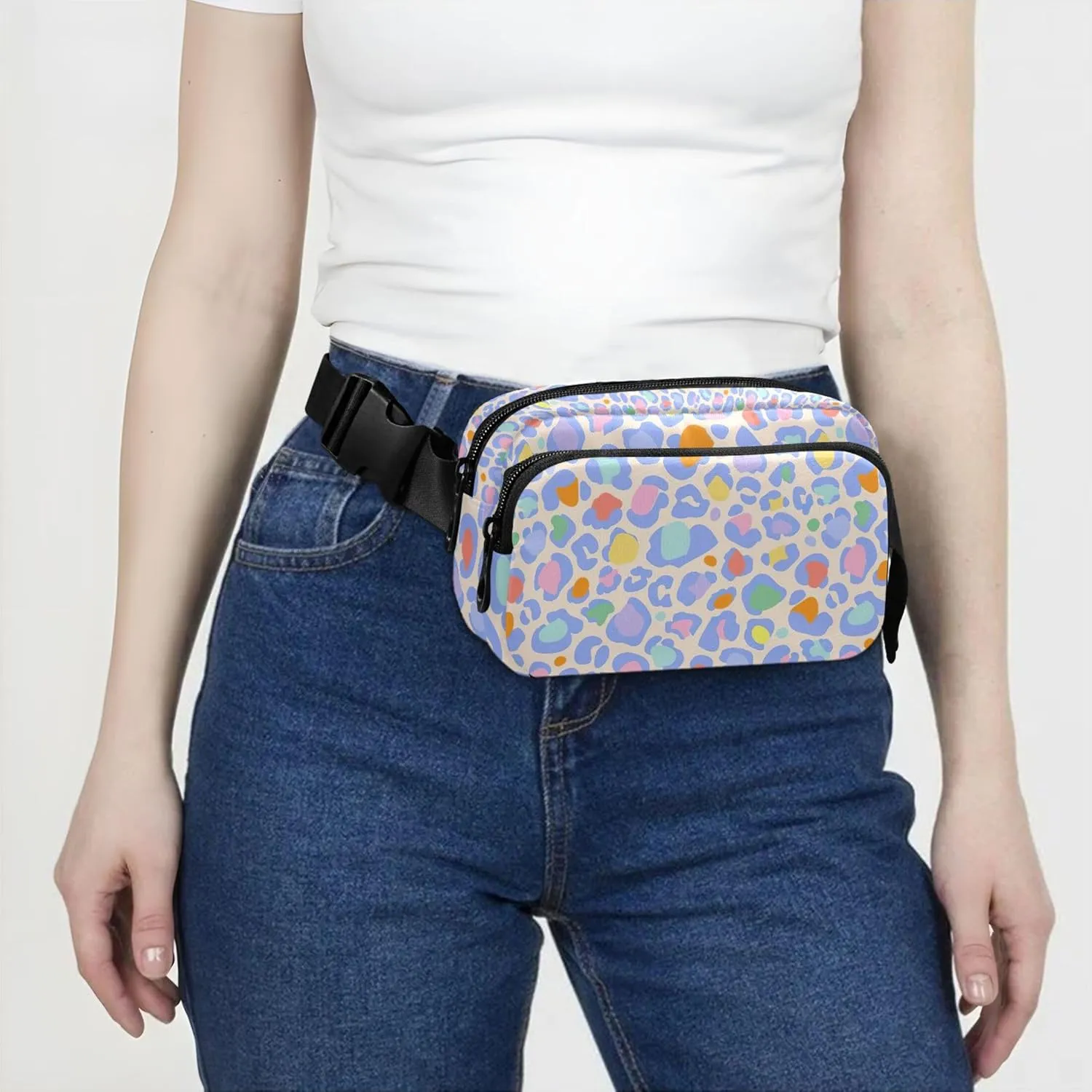 Customized Animal Skin Rainbow Women Fanny Packs Flower Hip Bag Belt Purse Waterproof Waist Pack for Women
