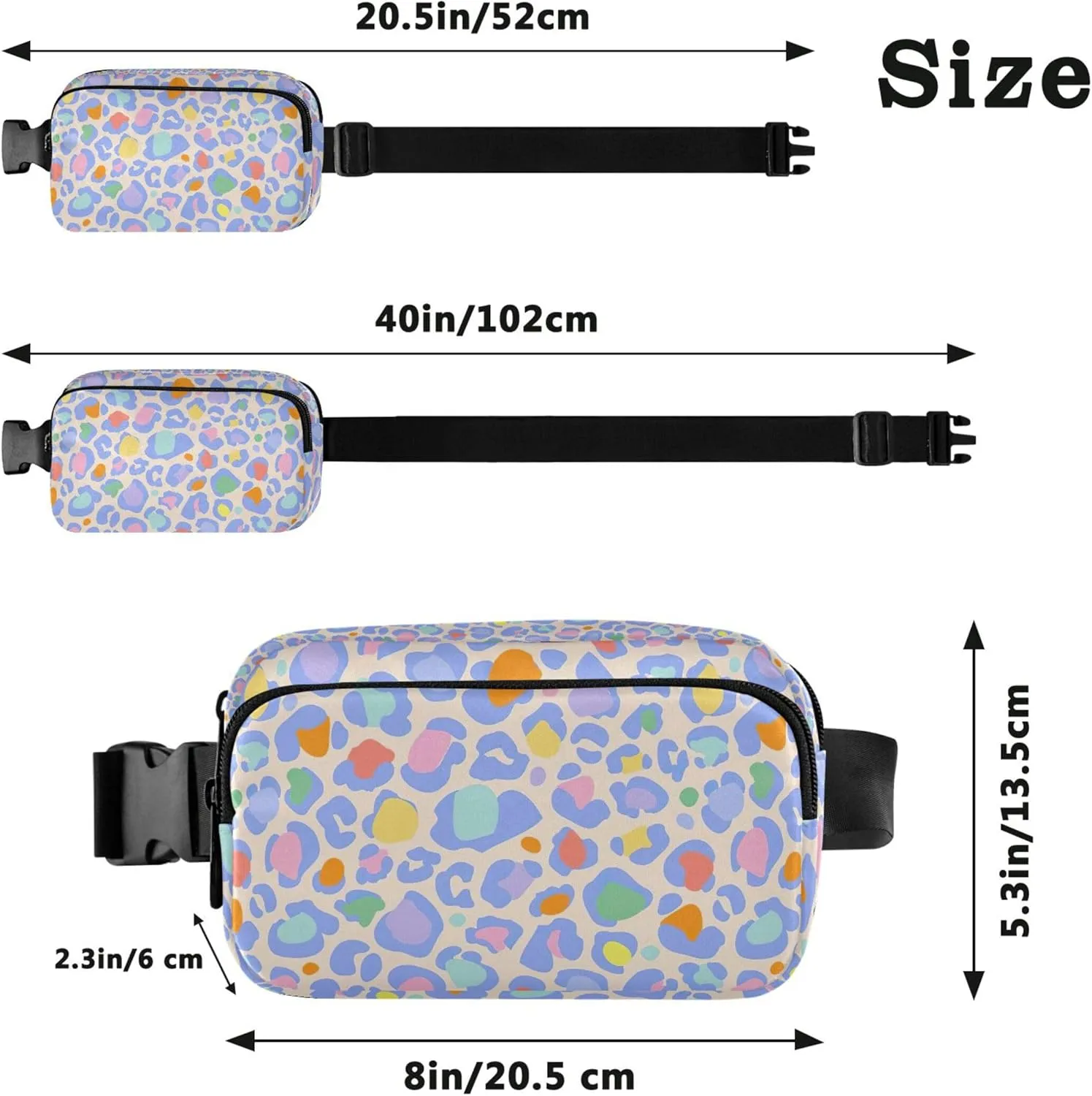 Customized Animal Skin Rainbow Women Fanny Packs Flower Hip Bag Belt Purse Waterproof Waist Pack for Women