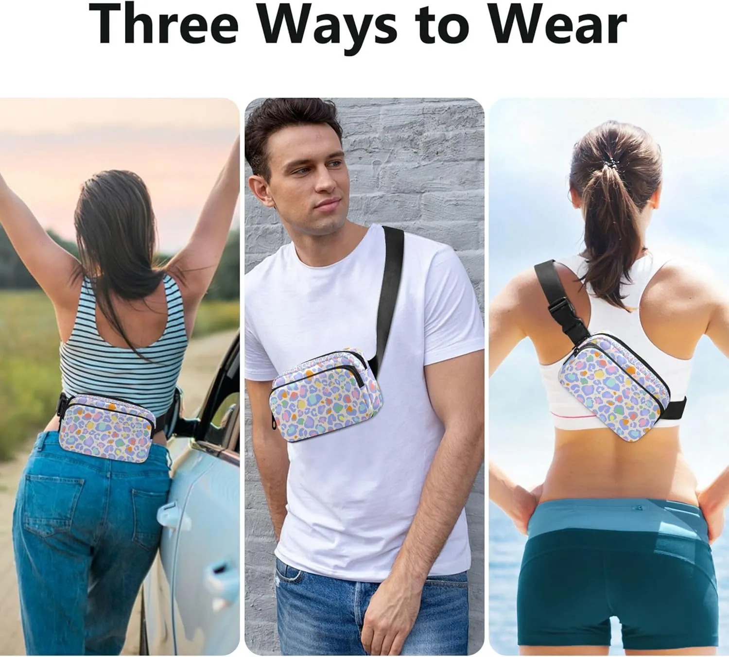 Customized Animal Skin Rainbow Women Fanny Packs Flower Hip Bag Belt Purse Waterproof Waist Pack for Women