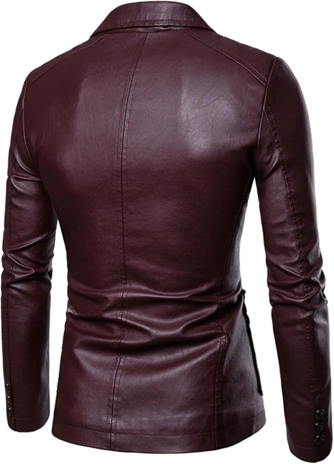 DGHM-JLMY Men's Suit Collar Fashion Pu Leather Jacket Casual 2 Button Slim Faux Leather Blazer Business Leather Sport Coat
