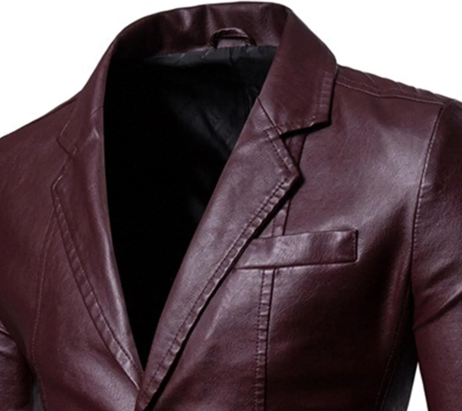 DGHM-JLMY Men's Suit Collar Fashion Pu Leather Jacket Casual 2 Button Slim Faux Leather Blazer Business Leather Sport Coat