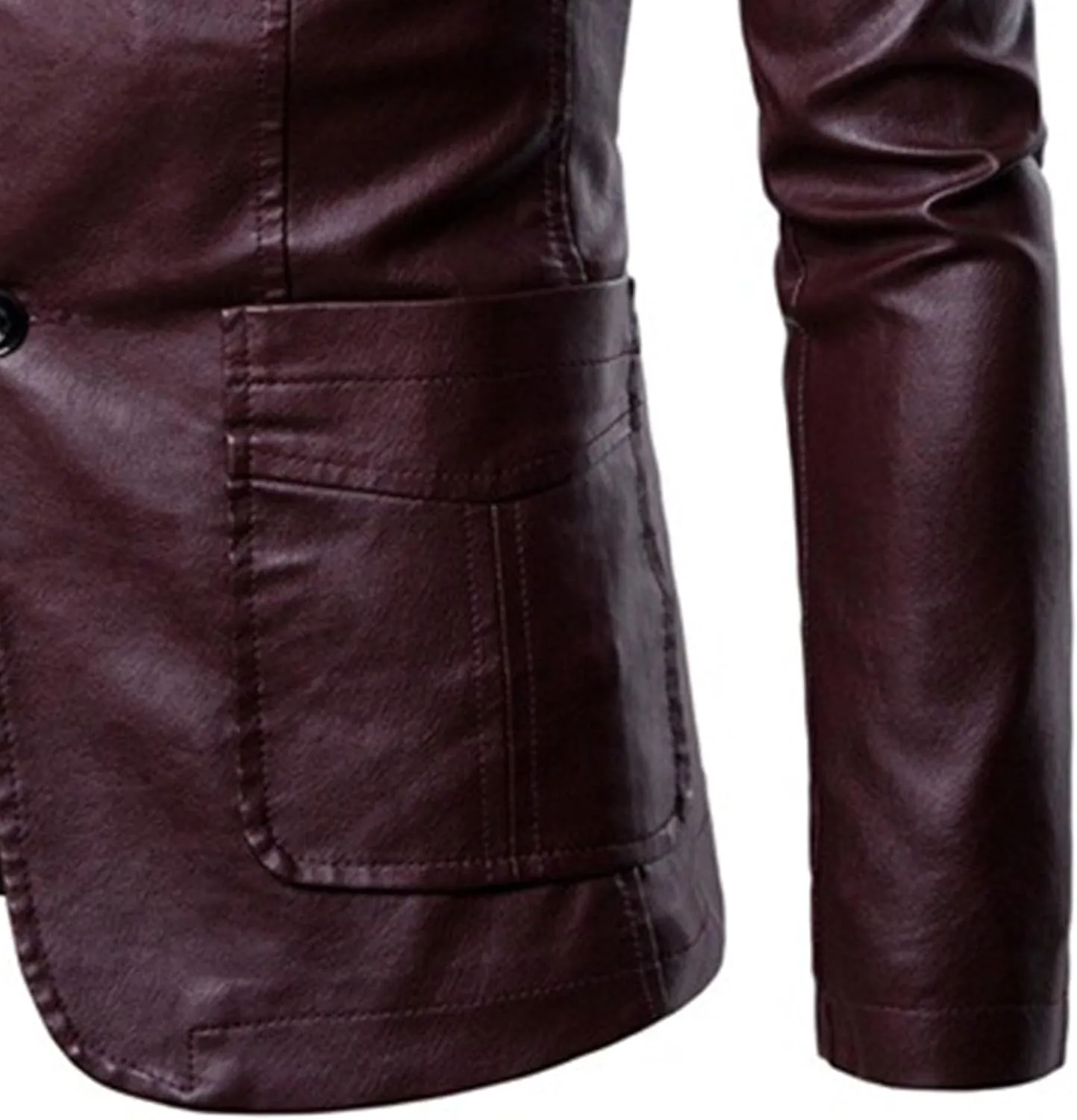 DGHM-JLMY Men's Suit Collar Fashion Pu Leather Jacket Casual 2 Button Slim Faux Leather Blazer Business Leather Sport Coat