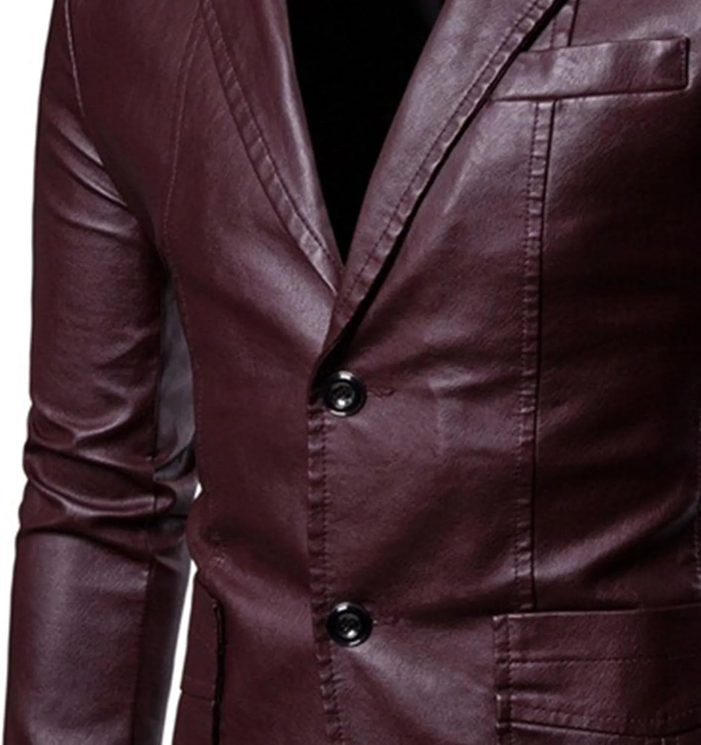 DGHM-JLMY Men's Suit Collar Fashion Pu Leather Jacket Casual 2 Button Slim Faux Leather Blazer Business Leather Sport Coat