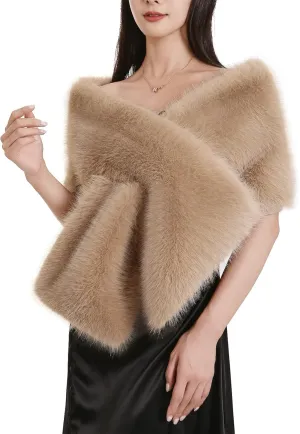Dikoaina Women's Large Faux Fur Shawl Wraps Stole Cloak Coat Sweater Cape for Evening Party/Bridal/Wedding
