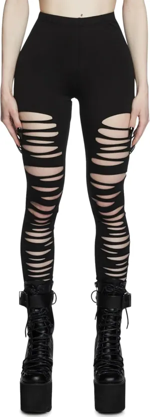Dolls Kill Crypt Creeper Shredded Leggings by Widow  High Waist Leggings for Gothic and Edgy Fashion