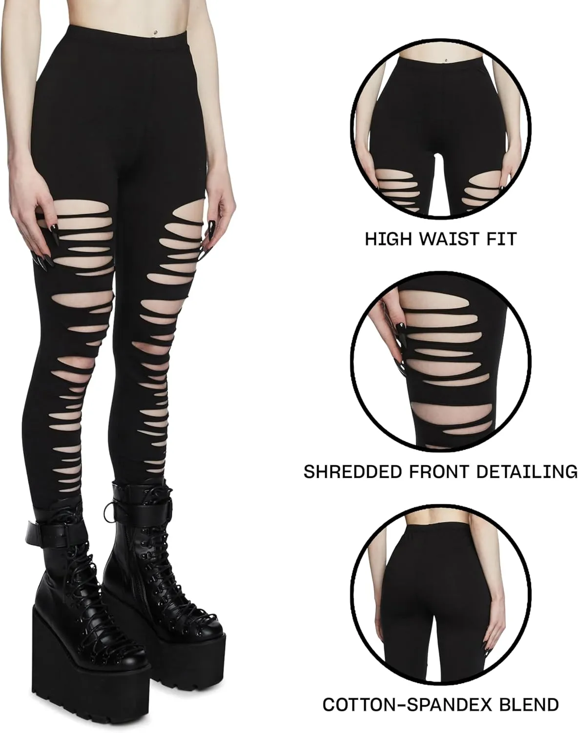 Dolls Kill Crypt Creeper Shredded Leggings by Widow  High Waist Leggings for Gothic and Edgy Fashion