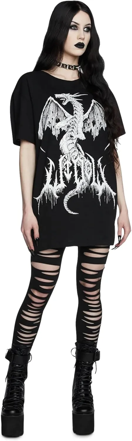 Dolls Kill Crypt Creeper Shredded Leggings by Widow  High Waist Leggings for Gothic and Edgy Fashion