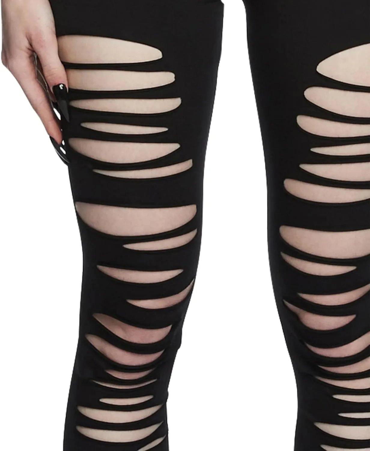 Dolls Kill Crypt Creeper Shredded Leggings by Widow  High Waist Leggings for Gothic and Edgy Fashion
