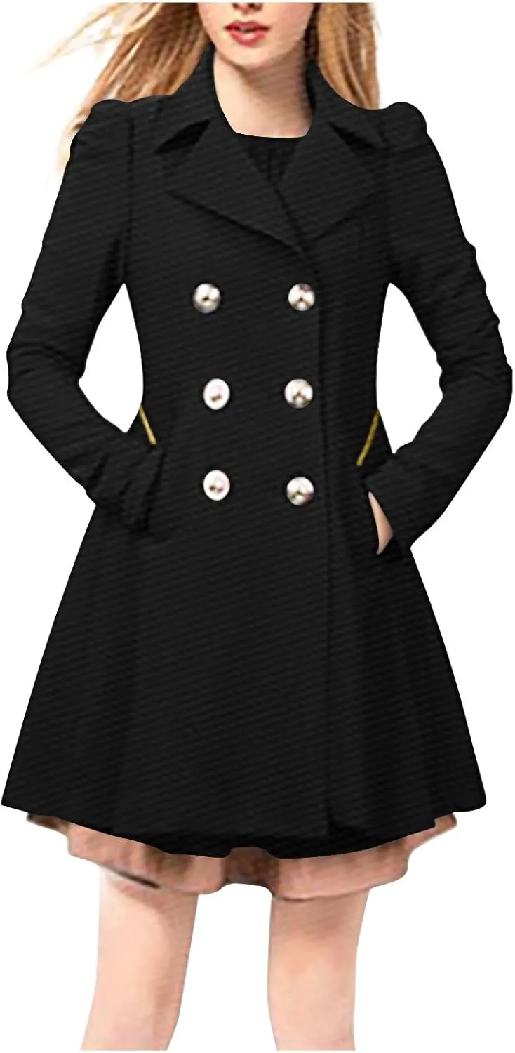 Dress Coats for Women 2024 Elegant Double Breasted Maxi Long Pea Coat Trendy Winter Warm Wool Lapel Trench Coats