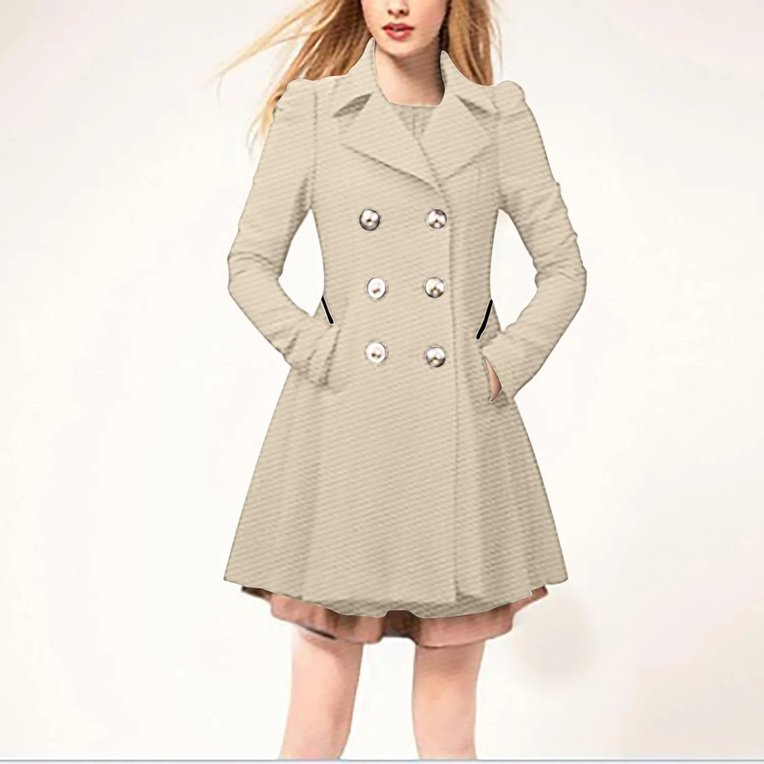 Dress Coats for Women 2024 Elegant Double Breasted Maxi Long Pea Coat Trendy Winter Warm Wool Lapel Trench Coats