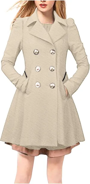 Dress Coats for Women 2024 Elegant Double Breasted Maxi Long Pea Coat Trendy Winter Warm Wool Lapel Trench Coats