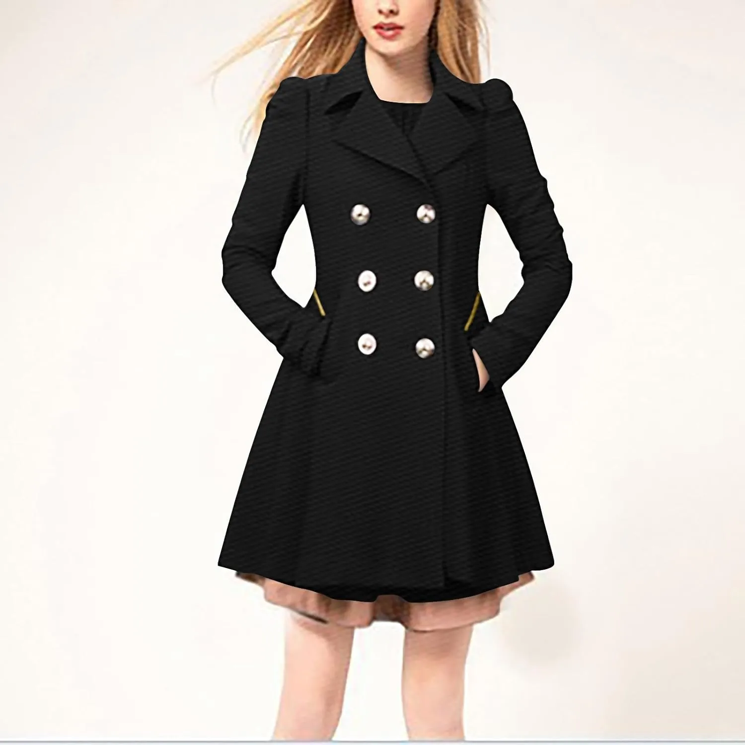 Dress Coats for Women 2024 Elegant Double Breasted Maxi Long Pea Coat Trendy Winter Warm Wool Lapel Trench Coats