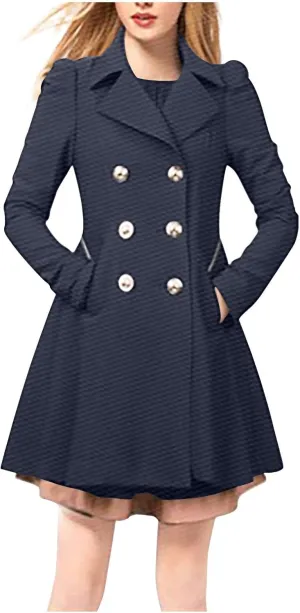 Dress Coats for Women 2024 Elegant Double Breasted Maxi Long Pea Coat Trendy Winter Warm Wool Lapel Trench Coats