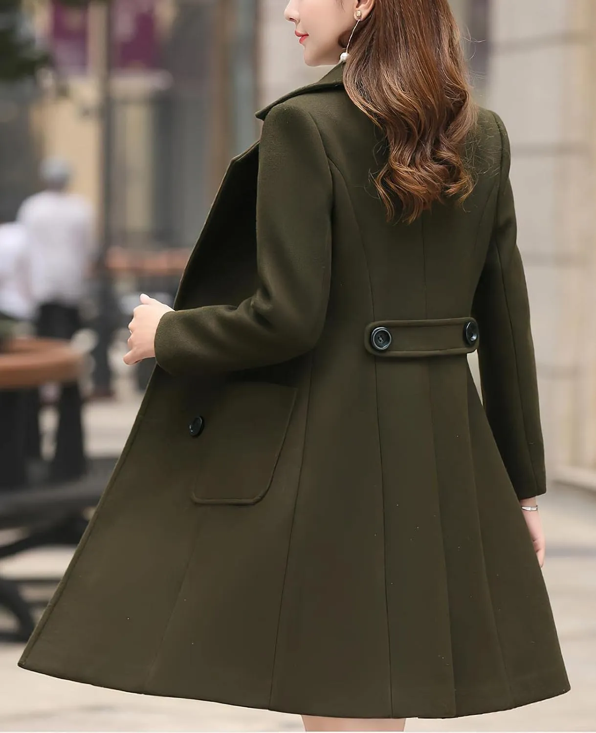 ebossy Womens Elegant Double Breasted Notch Lapel Slim Buttoned Winter Warm Wool Blend Pea Coat