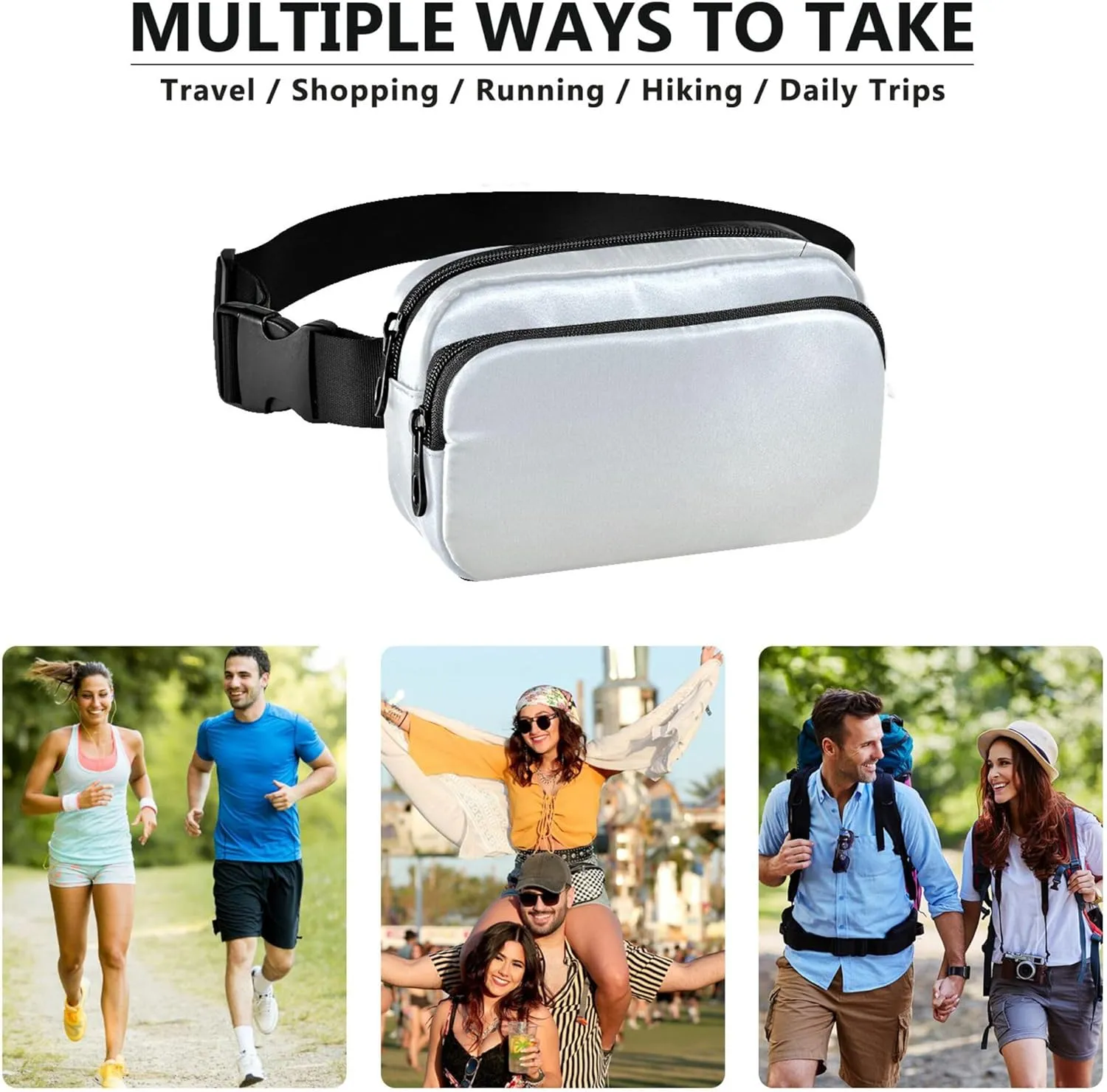 Elegant Blue Floral White Gradient Women Fanny Pack Waterproof Hip Pouch Belt Bag Cute Travel Waist Pouch