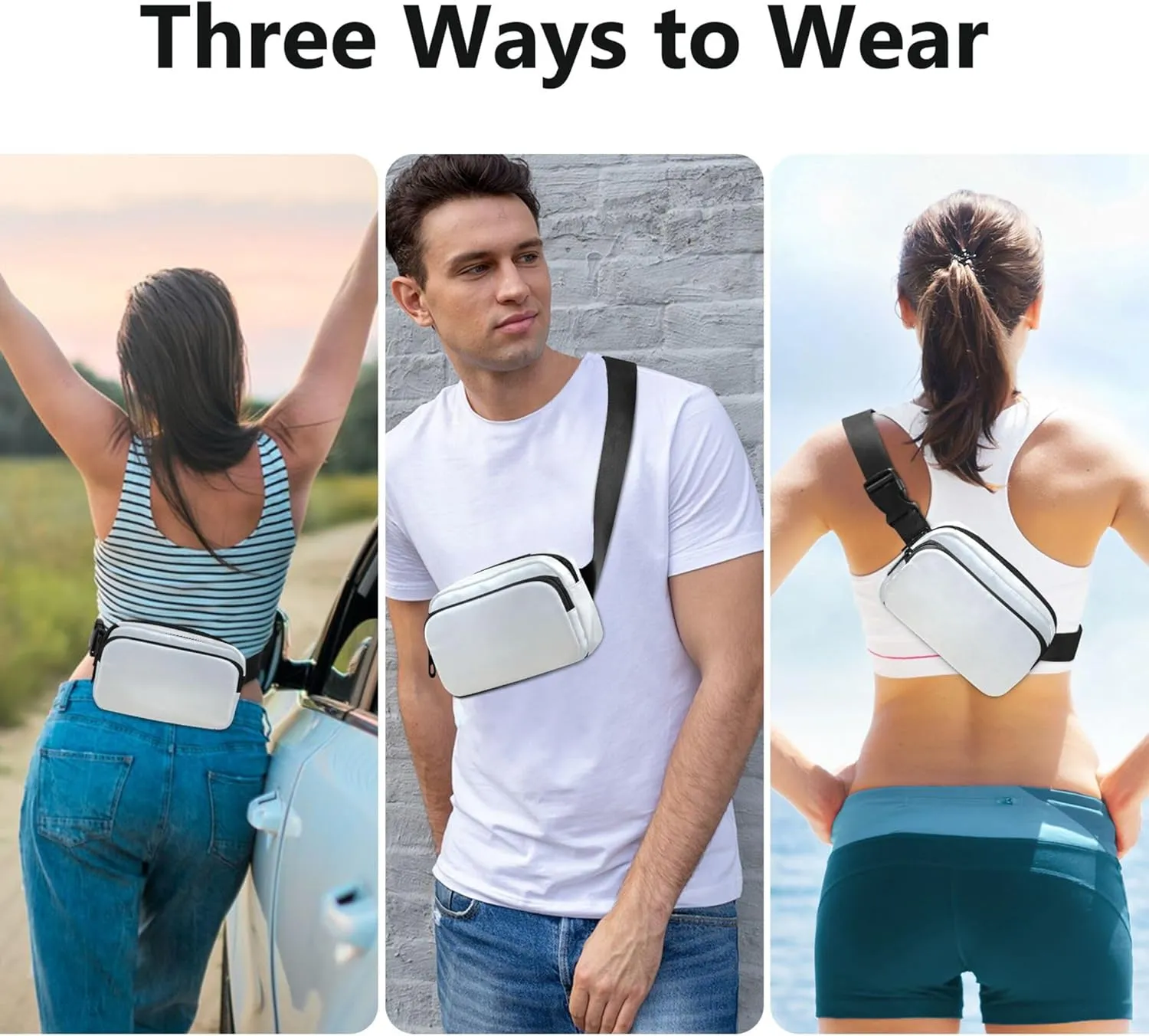 Elegant Blue Floral White Gradient Women Fanny Pack Waterproof Hip Pouch Belt Bag Cute Travel Waist Pouch