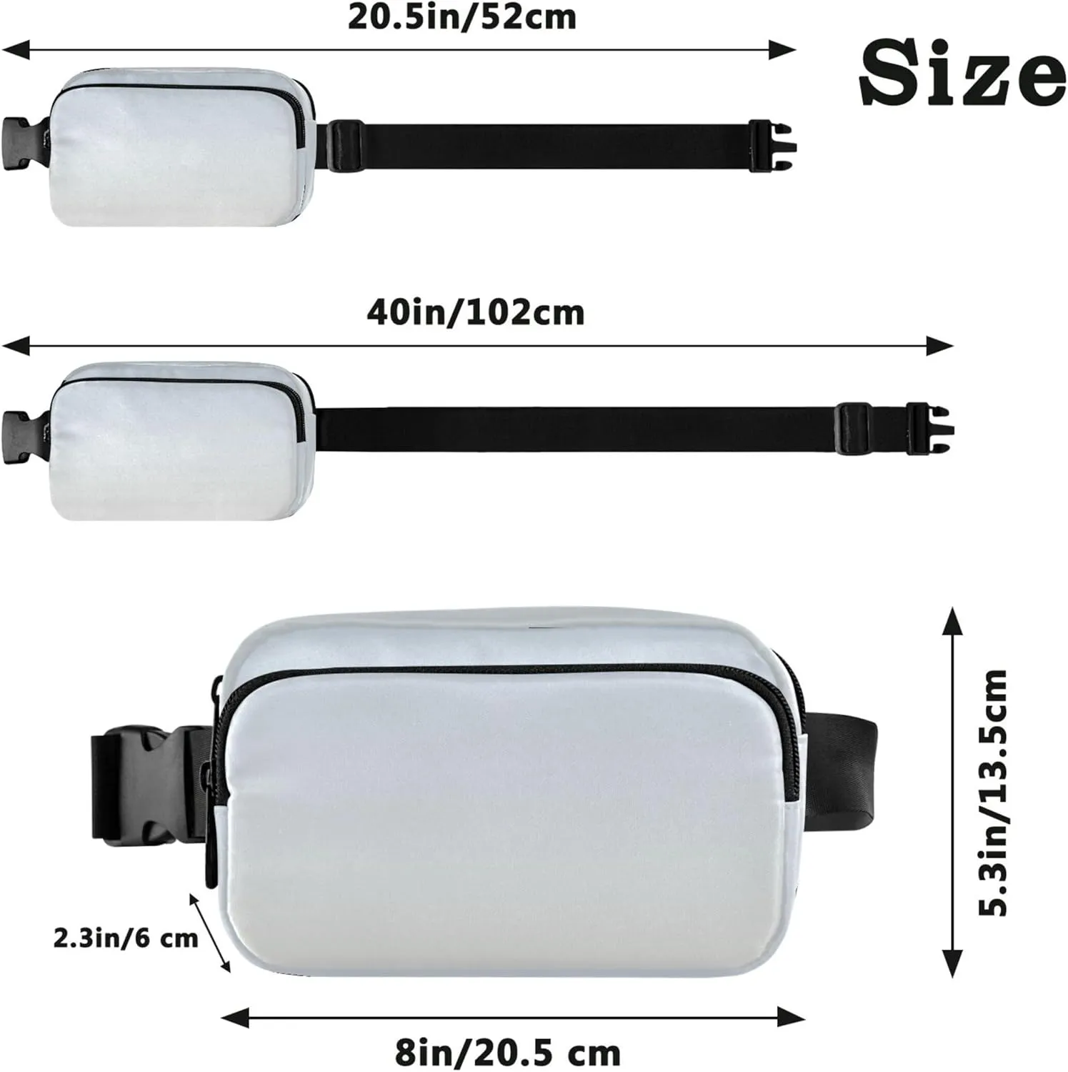 Elegant Blue Floral White Gradient Women Fanny Pack Waterproof Hip Pouch Belt Bag Cute Travel Waist Pouch