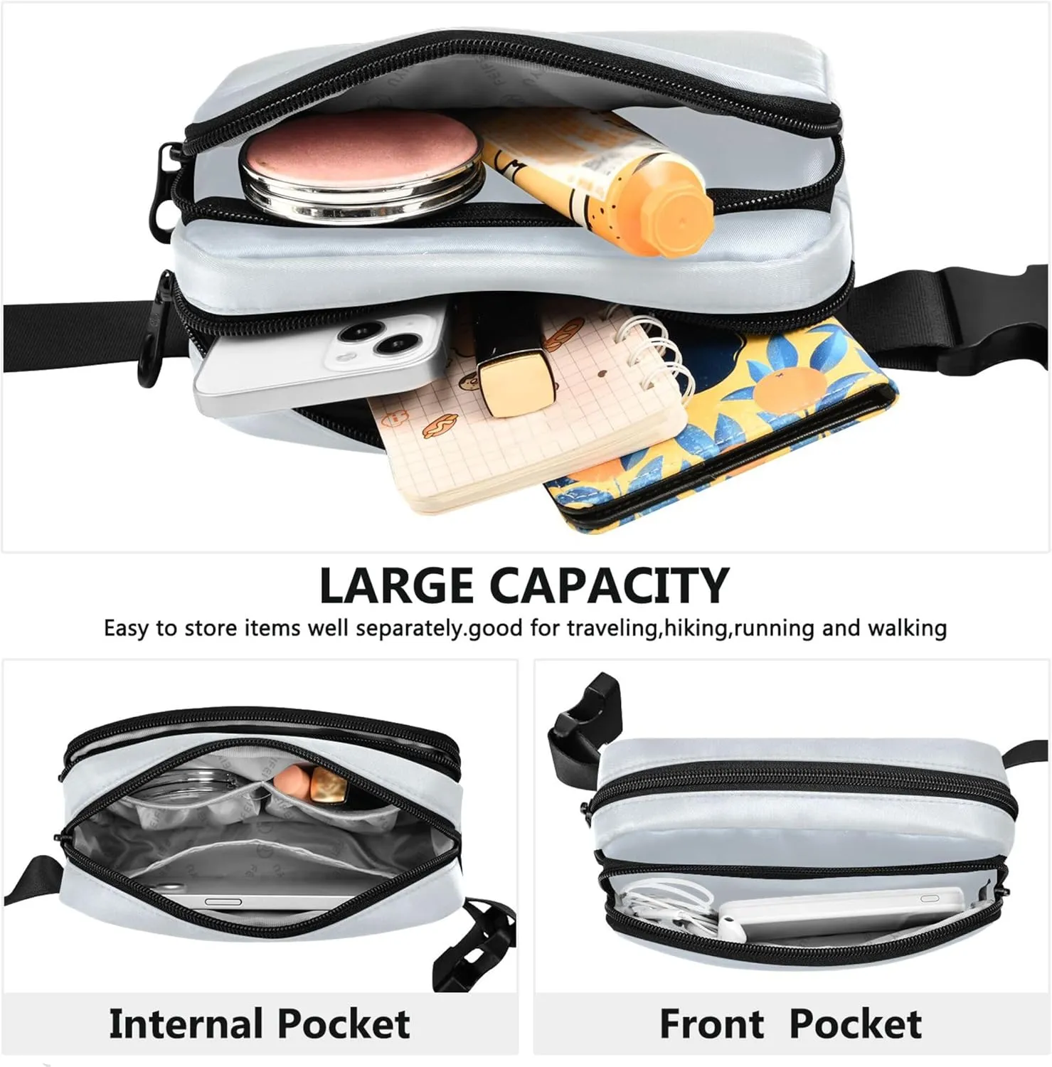 Elegant Blue Floral White Gradient Women Fanny Pack Waterproof Hip Pouch Belt Bag Cute Travel Waist Pouch
