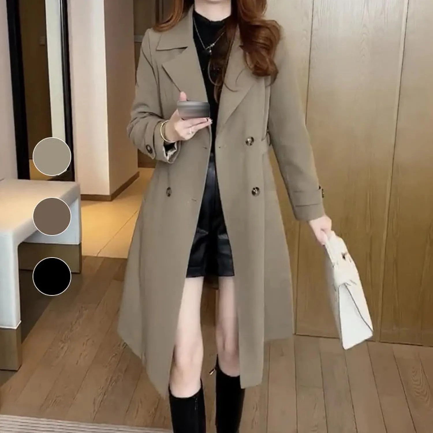 Elegant Womens Plush Lined Trench Coat,Women's Trench Coat Long Double Breasted Jacket,Warm Lined Jackets