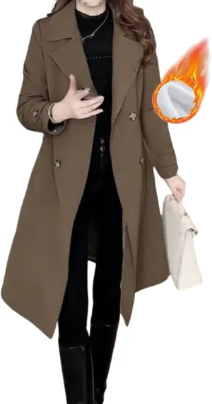 Elegant Womens Plush Lined Trench Coat,Women's Trench Coat Long Double Breasted Jacket,Warm Lined Jackets