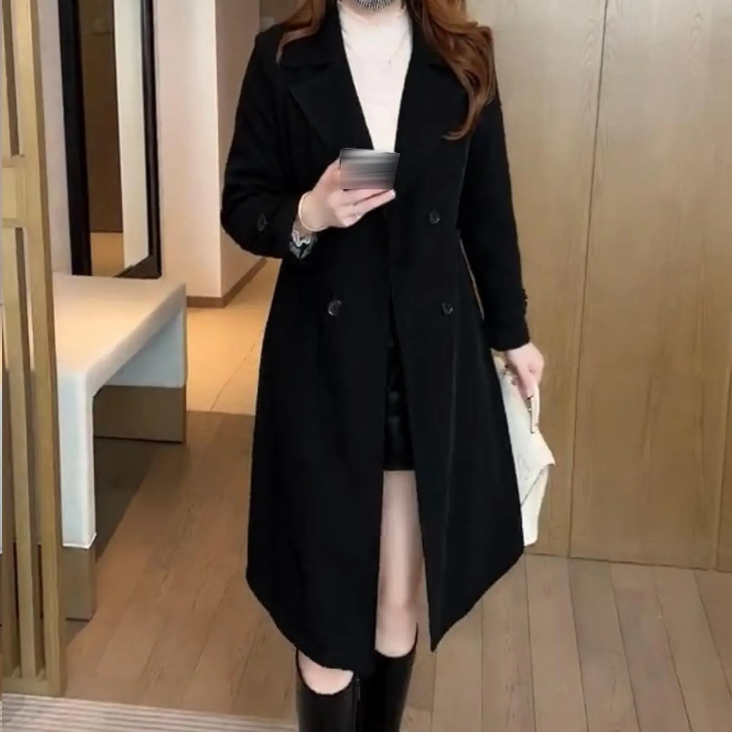 Elegant Womens Plush Lined Trench Coat,Women's Trench Coat Long Double Breasted Jacket,Warm Lined Jackets